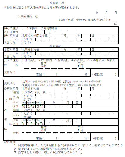 専門家監修 古物商 変更届の記入 記載例を徹底解説 参考サイト集 ヒカカク